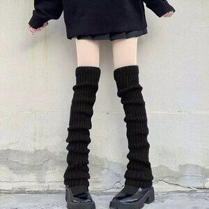 Women's Leg Warmers Set of Long Knit Black
